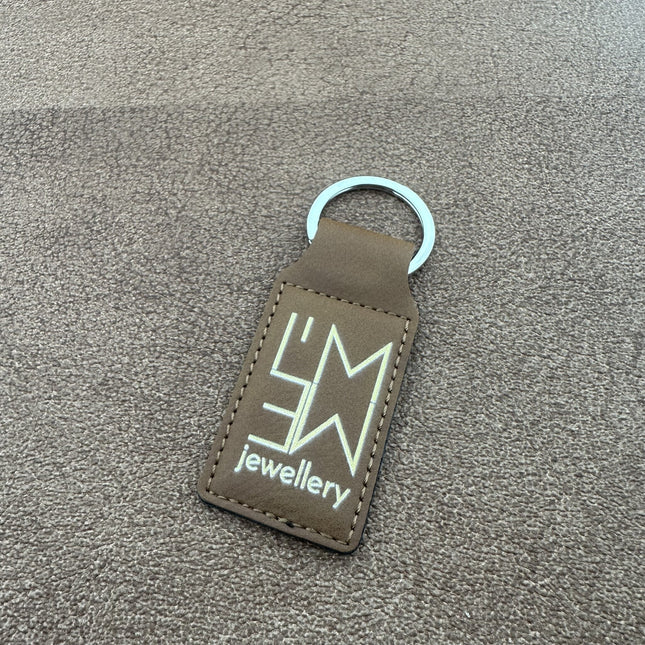 Leather keychain rectangle taupe - 1 pc