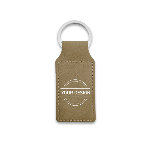 Leather keychain rectangle taupe - 1 pc