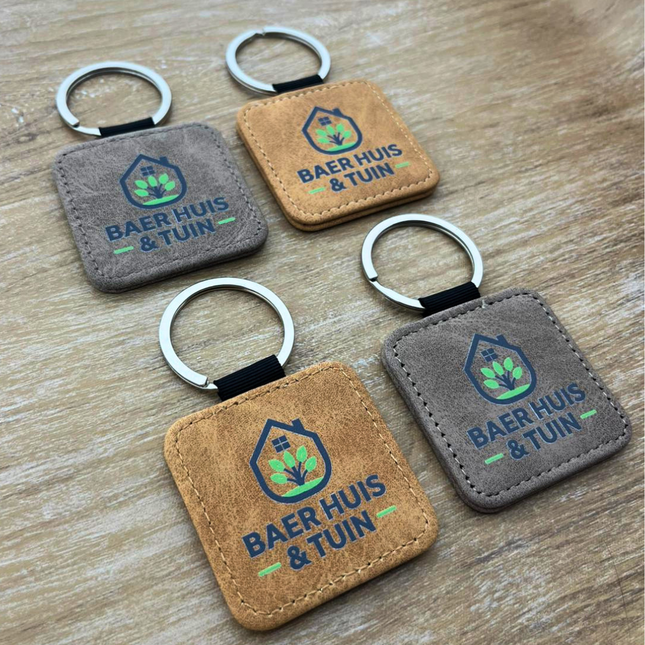 Leather keychain square light gray - 1 pc
