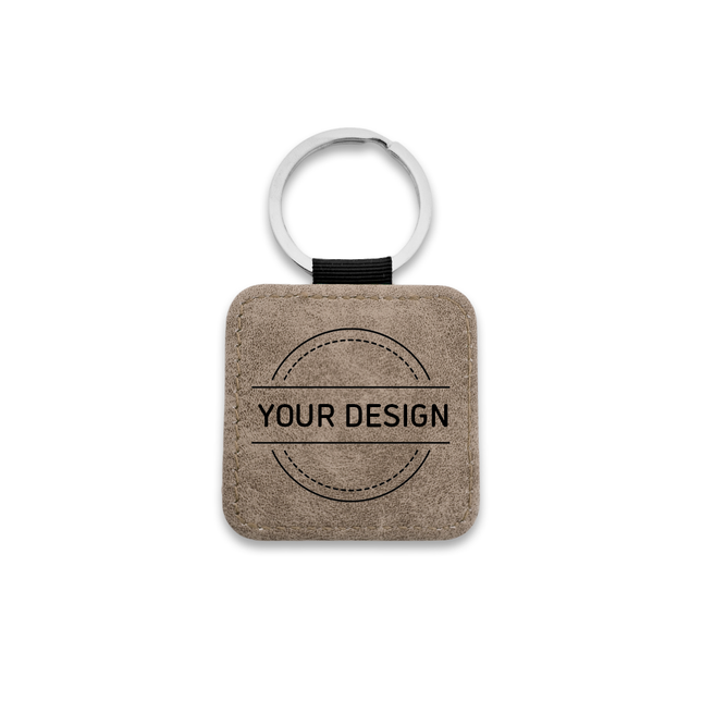 Leather keychain square light gray - 1 pc