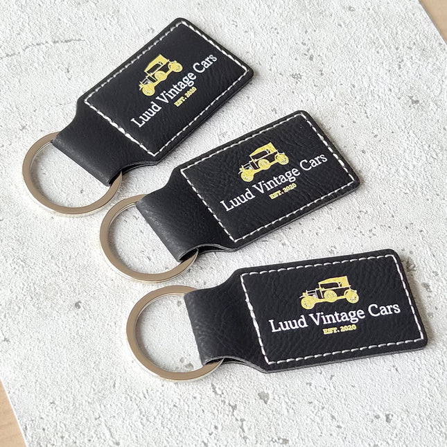 Leather keychain rectangle black - 1 pc