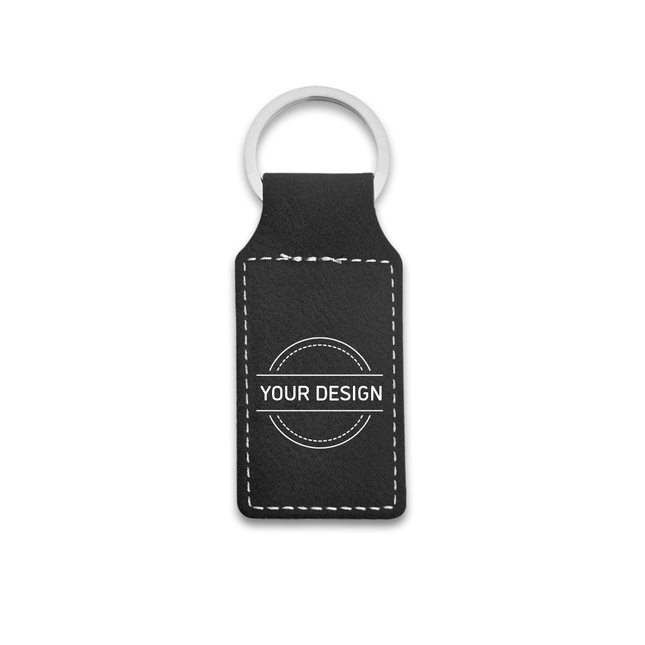 Leather keychain rectangle black - 1 pc