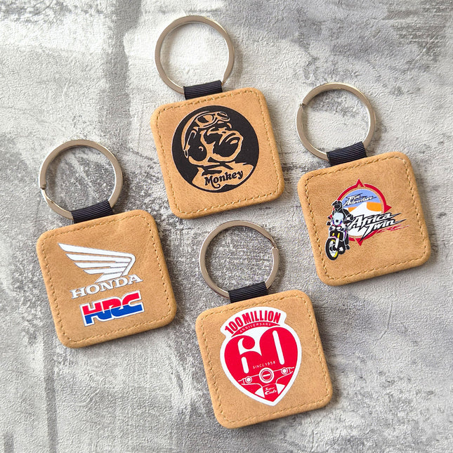Leather keychain square light brown - 1 pc