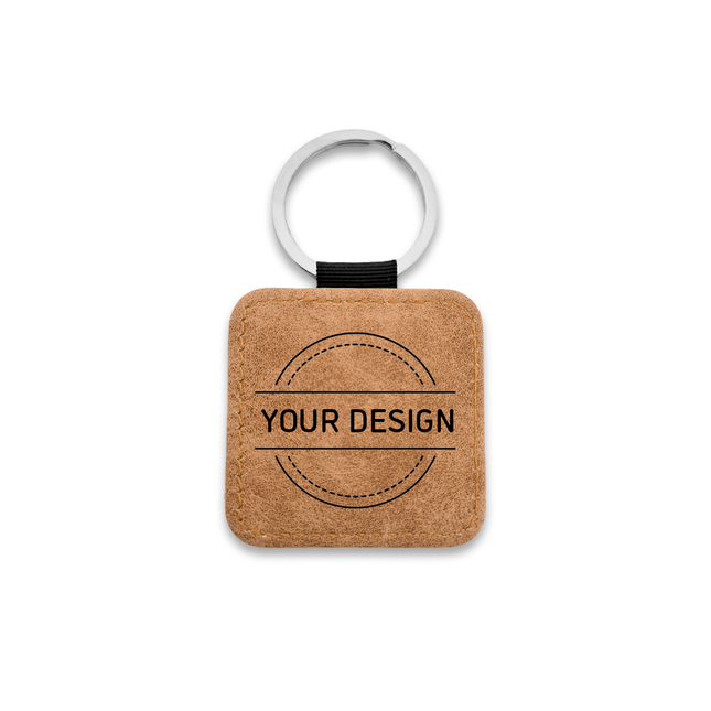 Leather keychain square light brown - 1 pc