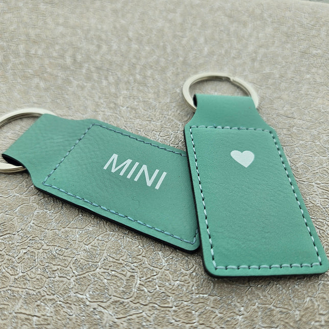 Leather keychain rectangle turquoise - 1 pc