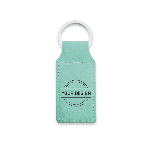 Leather keychain rectangle turquoise - 1 pc