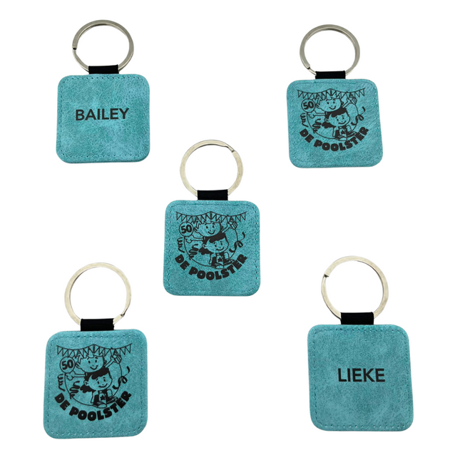 Leather keychain square turquoise - 1 pc