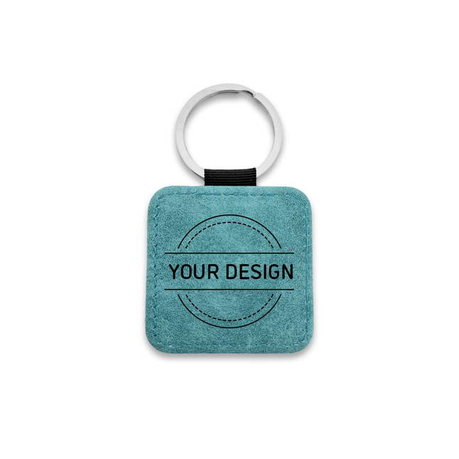 Leather keychain square turquoise - 1 pc