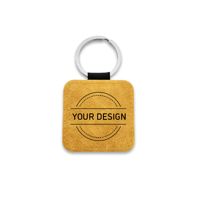 Leather keychain square ochre yellow - 1 pc