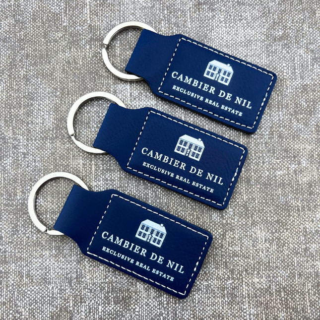 Leather keychain rectangle dark blue - 1 pc