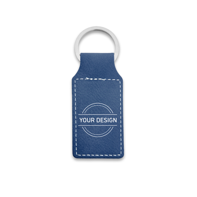 Leather keychain rectangle dark blue - 1 pc