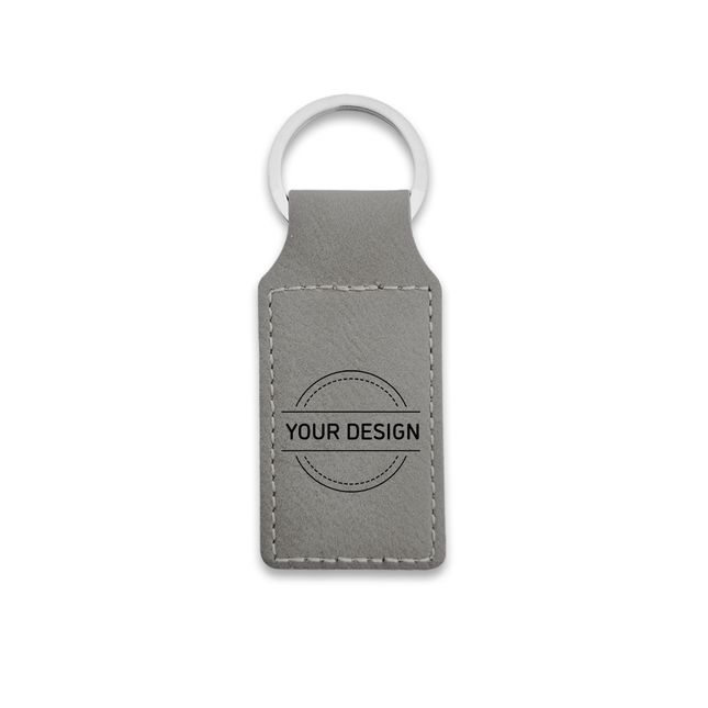 Leather keychain rectangle gray - 1 pc