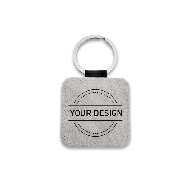 Leather keychain rectangle light gray - 1 pc