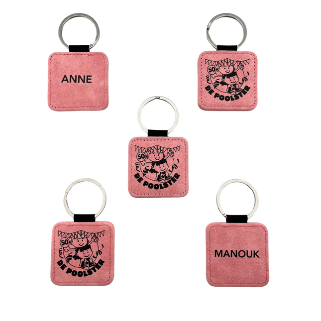 Leather keychain rectangle light pink - 1 pc