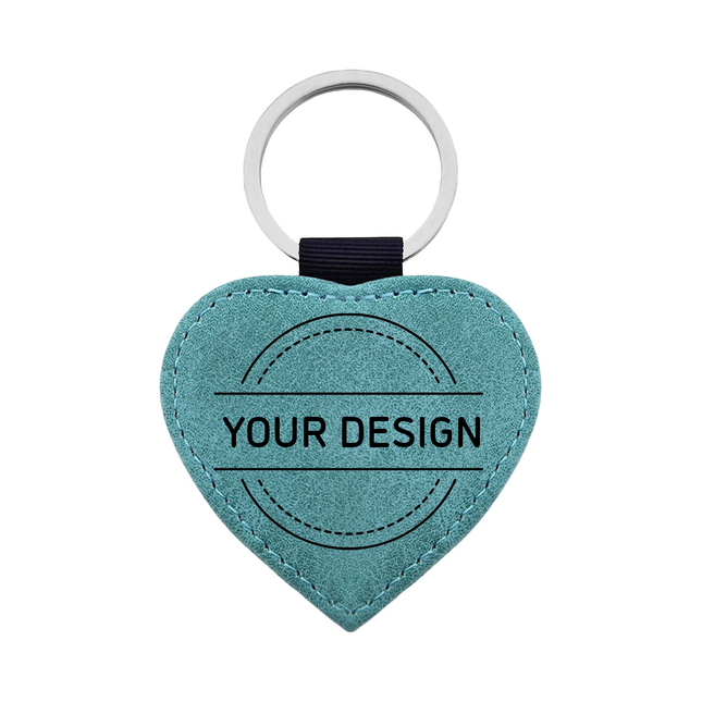 Custom leather keychain heart turquoise - 1 pc