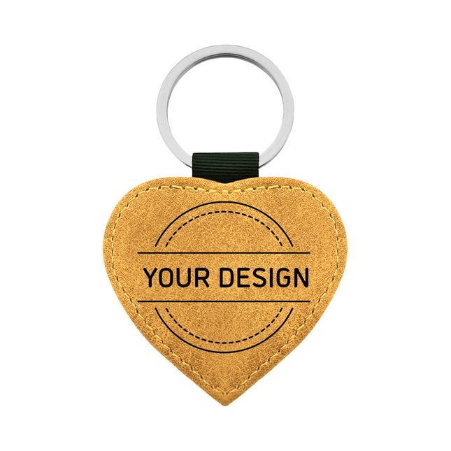 Custom leather keychain heart ochre yellow - 1 pc