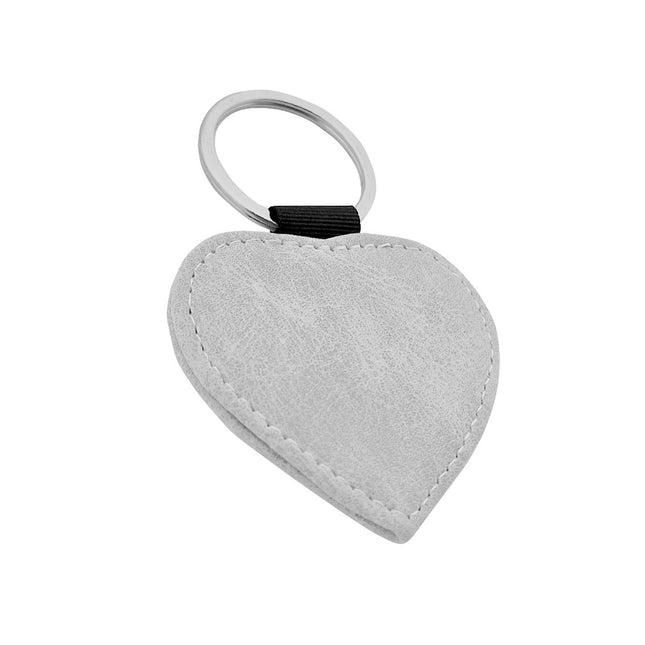 Custom leather keychain heart light gray- 1 pc