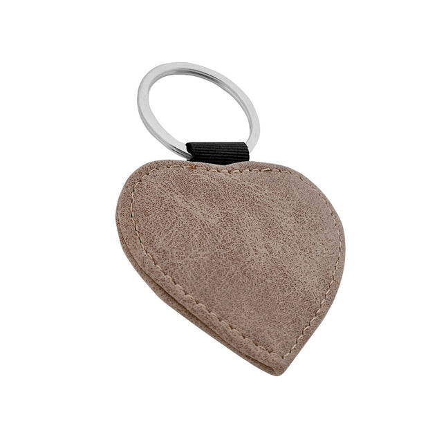 Custom leather keychain heart gray- 1 pc