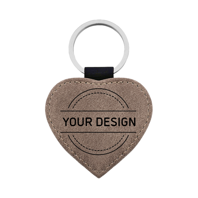 Custom leather keychain heart gray- 1 pc