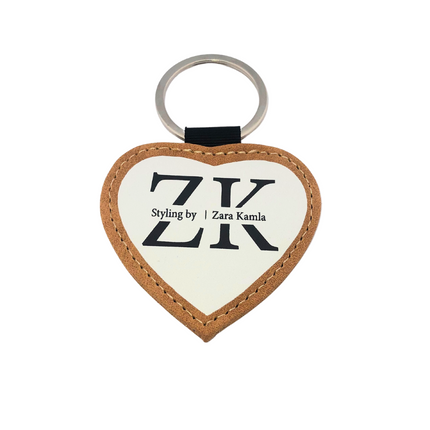 Custom leather keychain heart light brown - 1 pc