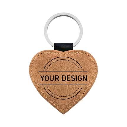 Custom leather keychain heart light brown - 1 pc