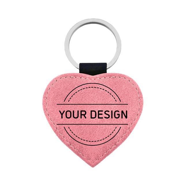 Custom leather keychain heart pink - 1 pc
