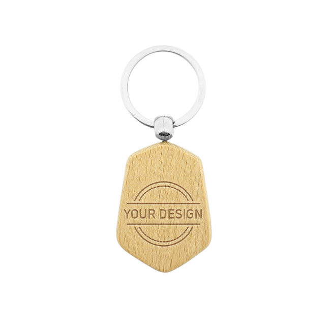 Custom wooden keychain hexagon 48 x 35 mm - 1 pc