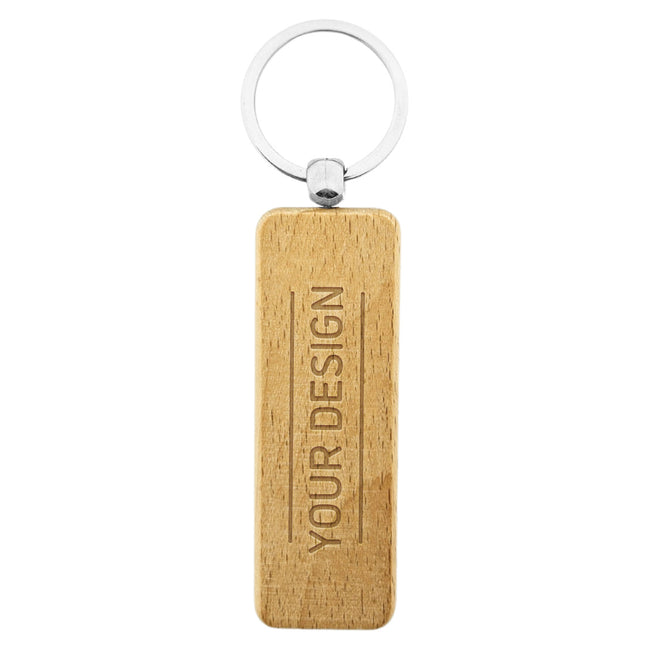 Engraved wooden keychain rectangle 27 x 80 mm - 1 pc