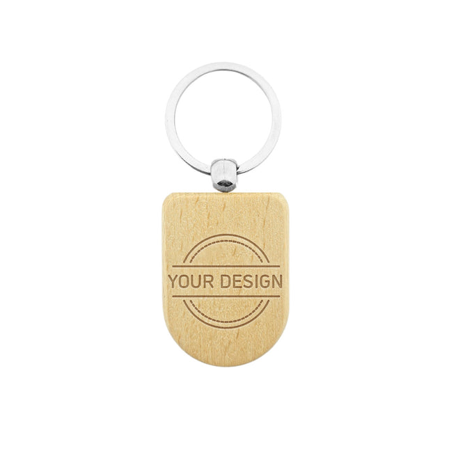 Engraved wooden keychain half oval 35 x 50 mm - 1 pc