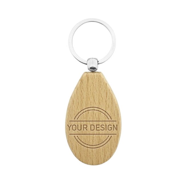 Engraved wooden keychain teardrop 36 x 58 mm - 1 pc