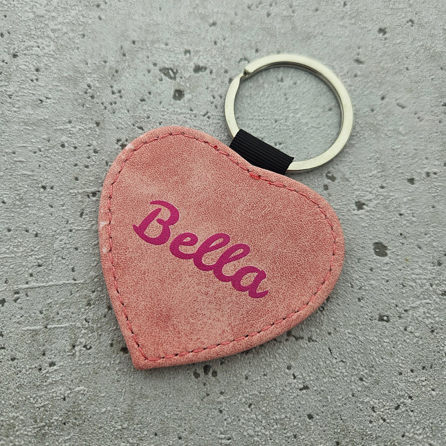 Custom leather keychain heart pink - 1 pc