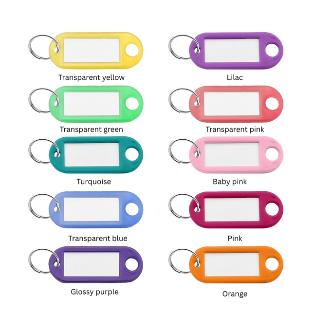 Plastic key tag with label window color mix deluxe 55 x 22 mm – 100 pcs