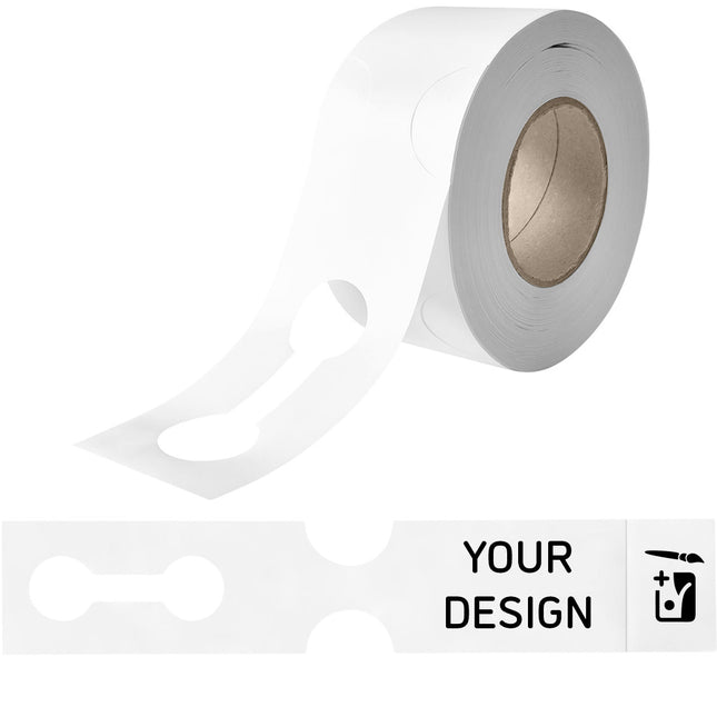 Custom loop-lock labels HDPE 400x75mm with tear-off strip