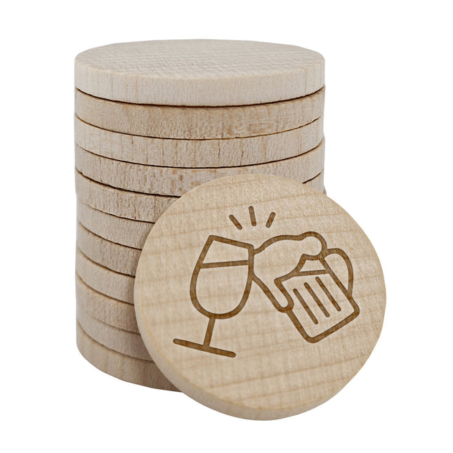 Holzmarken Gravur Ø29mm Bier/Wein - 100 Stück