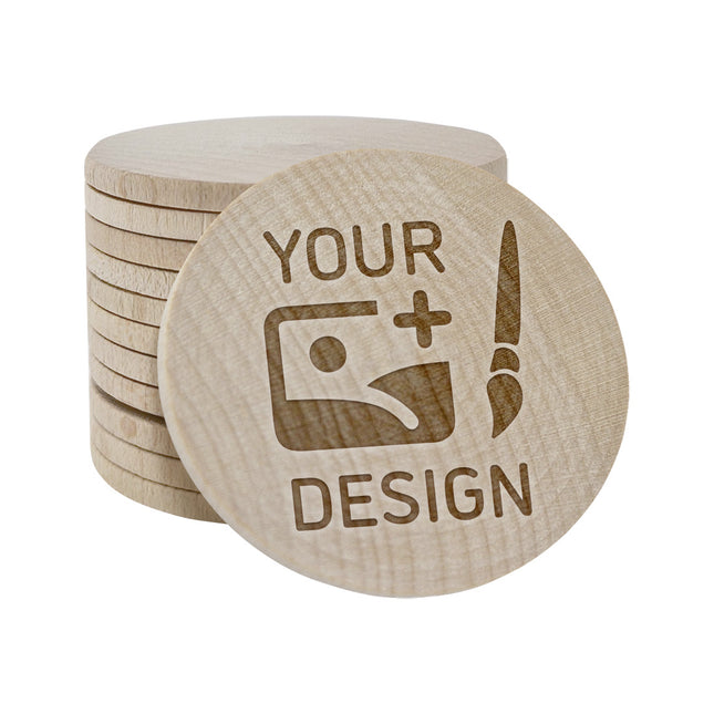 Custom embossed wooden tokens Ø50mm – 100 pcs